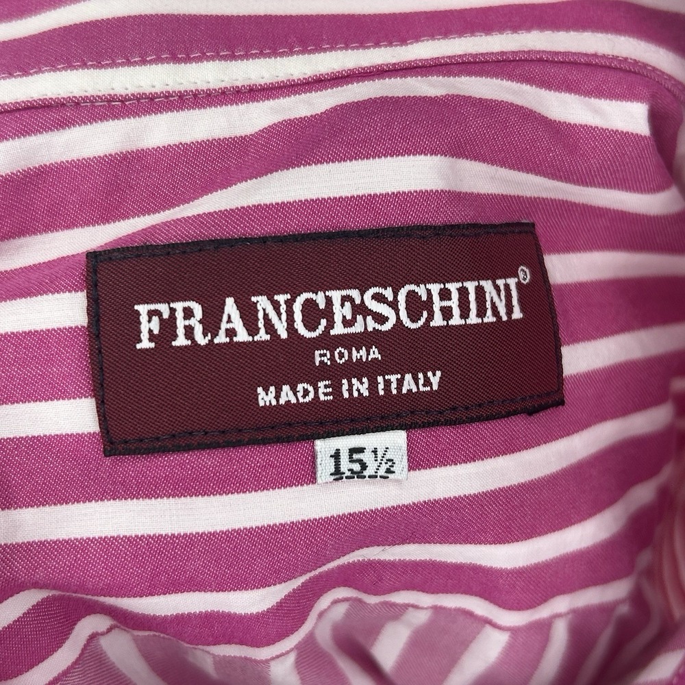 Franceschini Roma Pink White Stripe Dress Shirt 15.5‎ Made in Italy Cotton - Picture 8 of 9